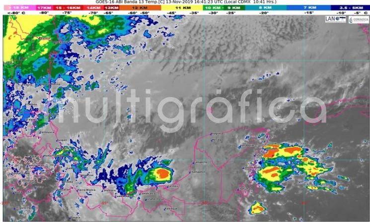 El Frente frío núm. 12 se estacionará sobre el oeste de la Península de Yucatán, por su parte, la masa de aire ártico continuará perdiendo presión lentamente sobre el norte, noreste, centro y este del país, así como en el Golfo de México, donde se espera que este día continúe el ambiente relativamente fresco a frío. 