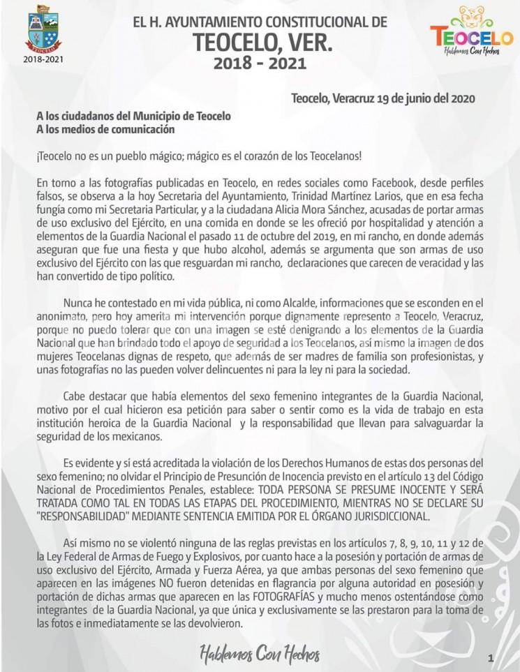 CARTA ACLARATORIA DEL ALCALDE DE TEOCELO. 