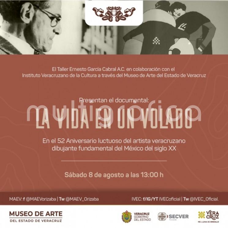 Con el documental La vida en un volado, Ernesto García Cabral el sábado 8 de agosto a las 13:00 horas desde las redes sociales del Museo de Arte del Estado de Veracruz, el IVEC recuerda al artista gráfico en su 52 aniversario luctuoso.  