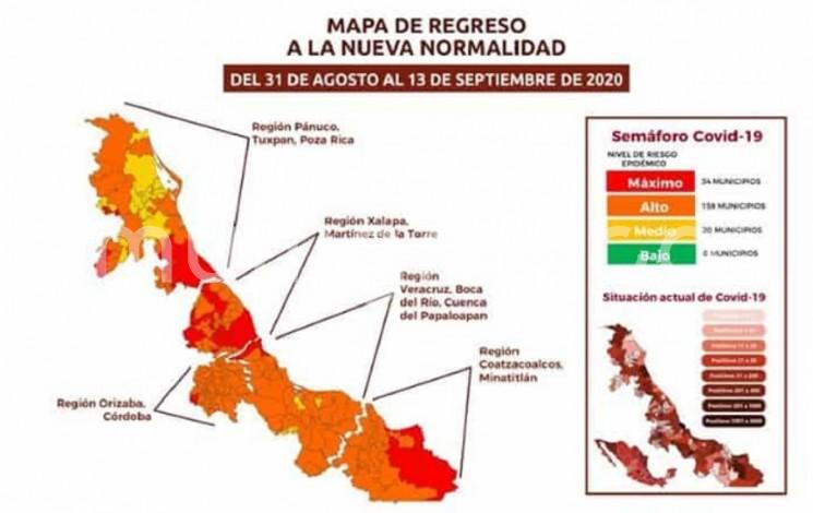 Tlapacoyan permanecerá en color naranja durante la primera quincena de septiembre.
