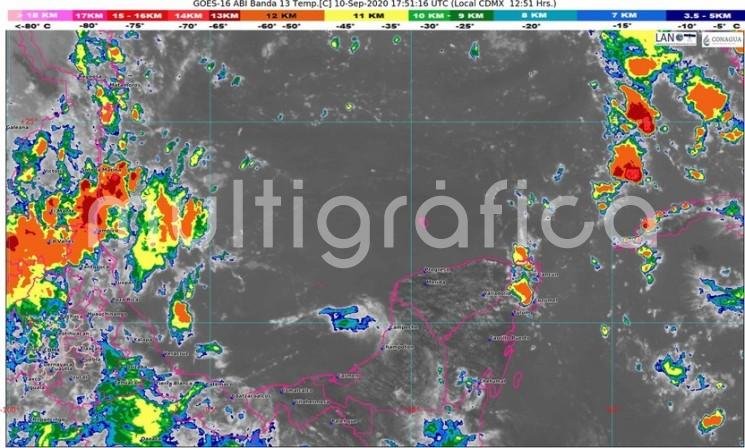 Probabilidad de lluvias fuertes a muy fuertes; Norte con rachas hasta de 75 km/h en costa; Posibles crecidas de ríos y arroyos, así como deslaves, derrumbes y deslizamientos.