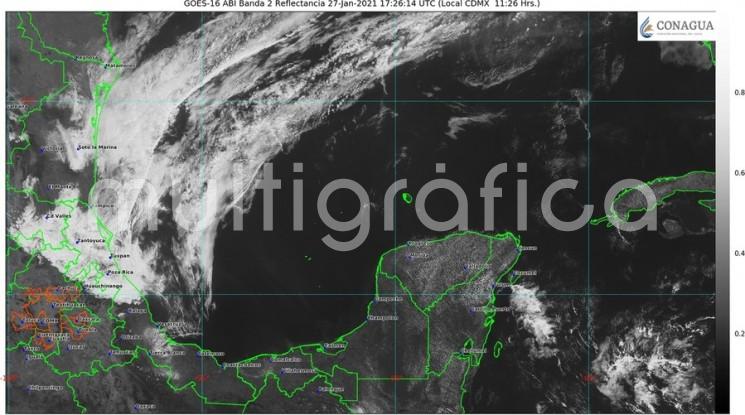 El frente frío núm 32 cruza el noroeste del Golfo de México y Tamaulipas acercándose a Tampico, previendo recorra la entidad veracruzana este día con tendencia a estacionarse en el sur por la tarde-noche.  