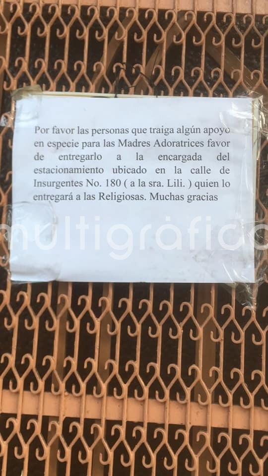 En el Monasterio de las reconocidas Madres Adoratrices de Xalapa, se registra un contagio por COVID-19, por lo que la Arquidiócesis, informó que ya se encuentran en tratamiento y llaman a quien así lo desee, a hacerles un donativo ya sea en especie o en efectivo.  