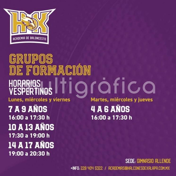 
A partir del próximo 16 de agosto la Academia de Baloncesto Halcones de Xalapa entrará en funciones, y recibirá a niños, niñas y jóvenes entre los 4 y los 17 años para practicar este deporte.