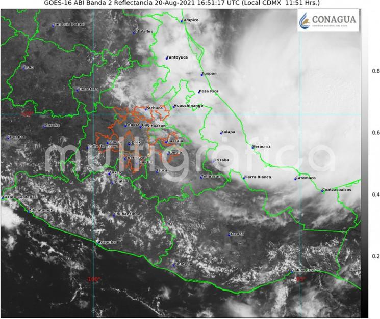 El huracán GRACE de categoría 1 continúa desplazándose sobre el Golfo de México con centro localizado a las 1000 h, aproximadamente a 250 km al noreste del municipio de Veracruz y a 325 km al este de Tuxpan, presenta vientos máximos sostenidos de 140 km/h y rachas de 165 km/h, moviéndose al oeste a 22 km/h.
