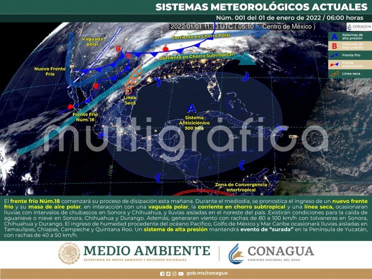 Evento de surada con rachas de hasta 40 a 50 km/h: Veracruz, Campeche, Yucatán, Quintana Roo e Istmo de Tehuantepec.