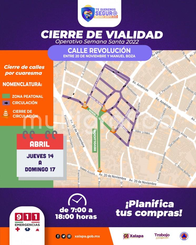 Con el propósito de generar un tránsito vial y peatonal ordenado, el Ayuntamiento, a través del del Departamento de Movilidad Urbana de la Dirección de Desarrollo Urbano, implementará el Operativo Semana Santa 2022 en calles aledañas al mercado Adolfo Ruiz Cortines La Rotonda, del jueves 14 al domingo 17 de abril de 7:00 a 18:00 horas. 