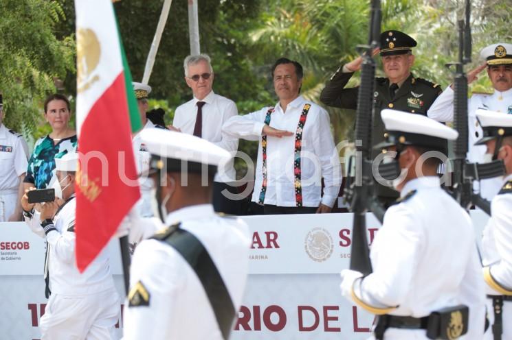 Al conmemorar el 159 aniversario de la Batalla de Camarón, el gobernador Cuitláhuac García Jiménez recalcó la posición de México, como un promotor de la paz mundial apegado al principio juarista: Entre los individuos, como entre las naciones, el respeto al derecho ajeno es la paz.