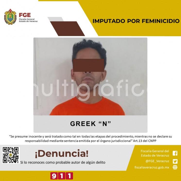 La Fiscalía Especializada en Investigación de Delitos de Violencia contra la Familia, Mujeres, Niñas y Niños y de Trata de Personas obtuvo en Xalapa imputación en contra de Greek N por el presunto delito de feminicidio en agravio de la víctima quien en vida se identificaba con las iniciales V.M.V.