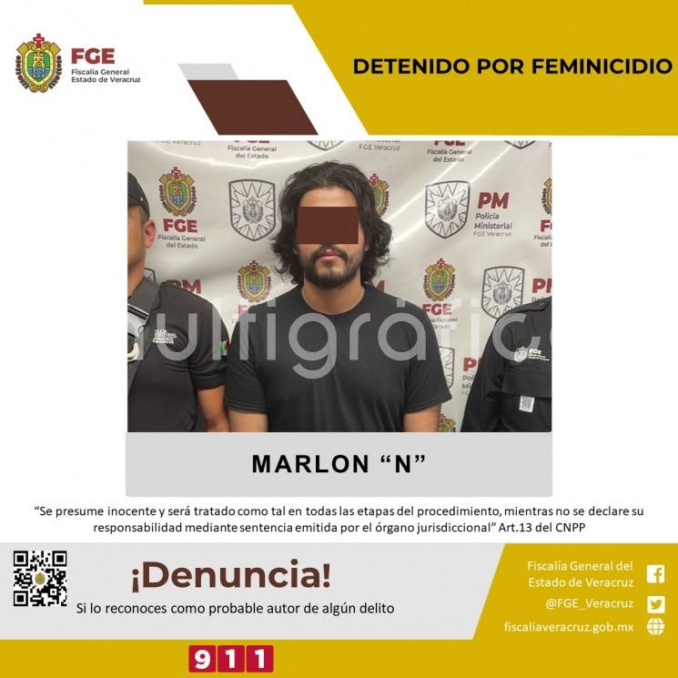 La Fiscalía General del Estado, informó que elementos de la Policía Ministerial cumplimentaron orden de aprehensión en contra de Marlon N, por el presunto delito de feminicidio en agravio de M.B.R., el pasado 17 de abril del 2021, en el municipio de Veracruz.