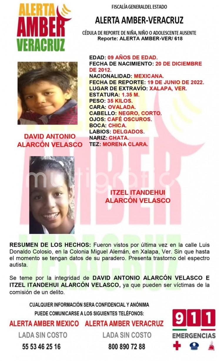 Los hermanos Itzel y David, de 11 y nueve años respectivamente, se extraviaron en la ciudad de Xalapa desde el pasado domingo 19 de junio, por lo que se ha emitido la Alerta Ámber. 