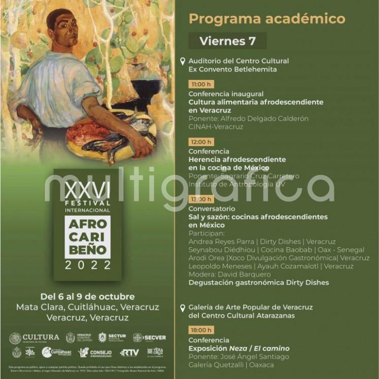 El Instituto Veracruzano de la Cultura presenta el programa académico del XXVI Festival Internacional Afrocaribeño 2022, fiesta que celebra nuestra raíz afrodescendiente y que esta edición tiene como eje temático a la gastronomía.