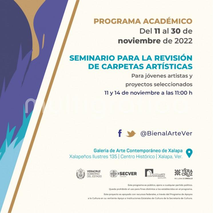 El Instituto Veracruzano de la Cultura, en coordinación con la Secretaría de Cultura federal, convoca al público y la comunidad artística del estado a participar en la jornada académica de la VI Bienal de Arte Veracruz 2022. Las actividades tendrán lugar del 11 al 30 de noviembre en la Galería de Arte Contemporáneo de Xalapa. 