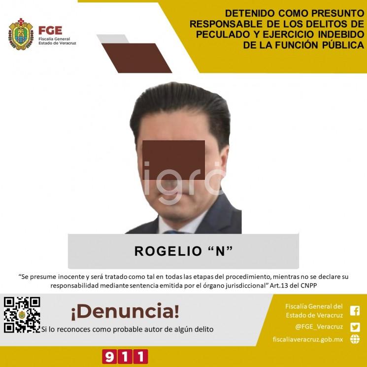  La Fiscalía General del Estado,  informa que, a través de la Policía Ministerial con sede en Córdoba, cumplimentó orden de aprehensión en contra de Rogelio N, ex Secretario de Gobierno del Estado de Veracruz, como presunto responsable de los delitos de peculado y ejercicio indebido de la función pública.