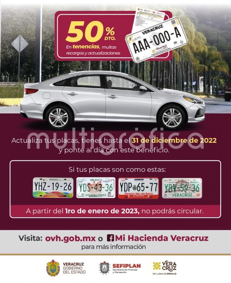 El gobernador Cuitláhuac García Jiménez reiteró el llamado a las y los propietarios de autos con placas emitidas hasta el 2016 para aprovechar las dos últimas semanas del año y regularizarse, además de beneficiarse con el 50 por ciento de descuento del programa Canje Seguro Conviene.