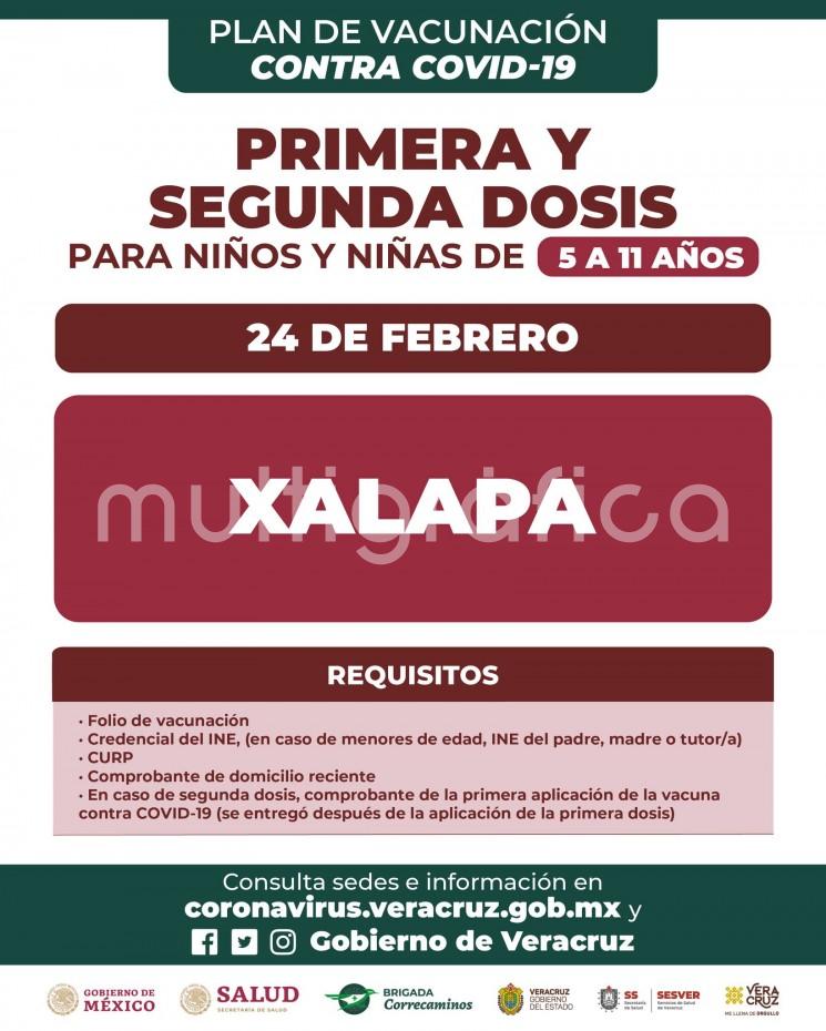 El Gobierno del Estado, a través de la Secretaría de Salud, continúa la aplicación de primeras y segundas dosis de la vacuna pediátrica Pfizer contra coronavirus a población de 5 a 11 años de edad. Este viernes 24 iniciará la jornada en los municipios de Banderilla, Coatepec, Emiliano Zapata y Xalapa.