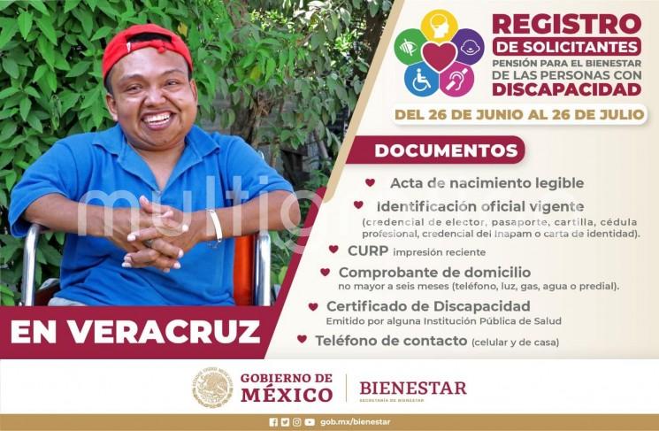 La secretaria de Bienestar, Ariadna Montiel Reyes, informó que del 26 de junio al 26 de julio inicia el registro universal a la Pensión para el Bienestar de las Personas con Discapacidad en Veracruz, lo cual es posible gracias a la suma de esfuerzos entre el presidente de la República, Andrés Manuel López Obrador, y el gobernador de Veracruz, Cuitláhuac García Jiménez.
