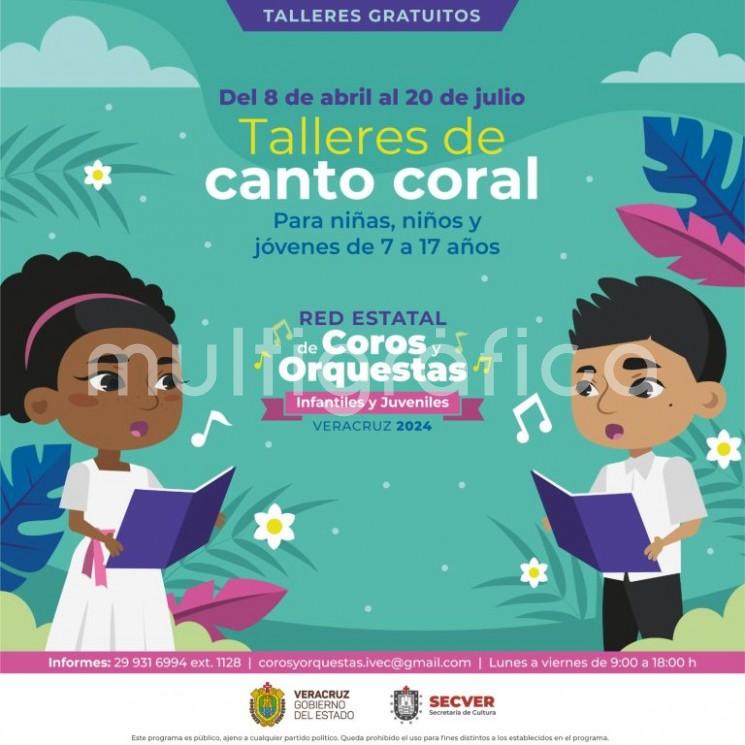 La Secretaría de Cultura de Veracruz invita a niñas, niños y jóvenes veracruzanos a participar en los talleres de canto coral de la Red Estatal de Coros y Orquestas Infantiles y Juveniles de Veracruz, con sede en 22 localidades del estado.