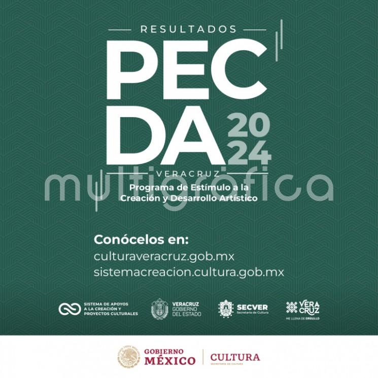 La Secretaría de Cultura del Gobierno de México, a través del Sistema de Apoyos a la Creación y Proyectos Culturales (SACPC), en colaboración con la Secretaría de Cultura del Gobierno del Estado de Veracruz, presentan los resultados de la convocatoria al Programa de Estímulos a la Creación y Desarrollo Artístico (PECDA Veracruz) 2024. 