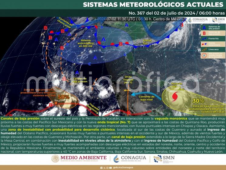  Después de la disipación del ciclón tropical Chris y de sus remanentes, ahora las condiciones meteorológicas en el estado de Veracruz estarán sujetas a una vaguada sobre el suroeste del Golfo de México, la vaguada monzónica al sur de las costas sur del país y al paso de ondas tropicales. 