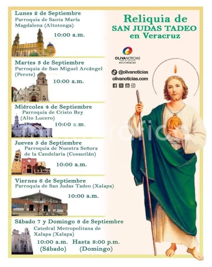 La Arquidiócesis de Xalapa dio a conocer este martes, la visita de la reliquia de San Judas Tadeo a su territorio, en la primera semana del mes de septiembre. 