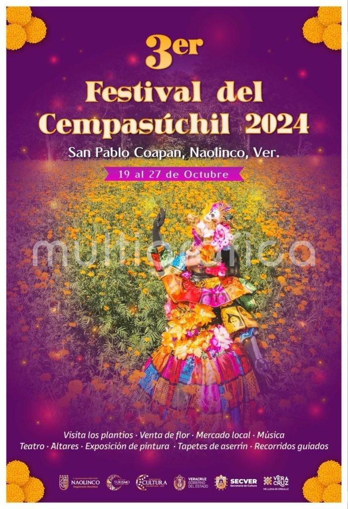 El H. Ayuntamiento de Naolinco, en coordinación con la Secretaría de Cultura de Veracruz, invitan al 3er Festival del Cempasúchil 2024 que se realizará del sábado 19 al domingo 27 de octubre en la localidad de San Pablo Coapan. 